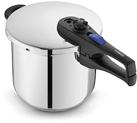 Tower T920004S7L Express Pressure Cooker, Bakelite Handle with Secure Locking Lid System, Visual Pressure Indicator, 7L, Stainless Steel