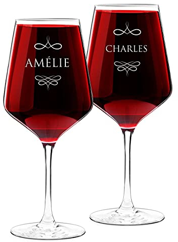 Maverton Set de 2 verre a vin en Cristal - Verres gravés 530 ml - Verres XL Cadeau Personnalisé - Cadeau couple - Set a vin pour parents - cadeau mariage - Duo