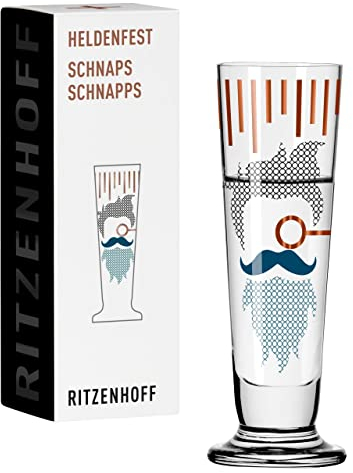 RITZENHOFF 1061010 Schnaps-Glas 40 ml - Serie Heldenfest, Motiv Nr. 10 - Barber - rund und mehrfarbig - Made in Germany