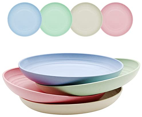 ICEBLUEOR Plastic Plates Set - 4 Pcs Unbreakable Dinner and Dessert Plates, 7.9 Eco-Friendly Reusable Lightweight for Picnic, Camping - Colorful Small for Kids, Children, Adults