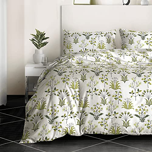 2Pcs 100% Egyptian Cotton Printed Duvet Cover - 400 Thread Count Single Size Duvet Cover Set, Quilt Reversible Single Bed Duvet Cover Set, with 1x Pillowcases (Fern Green, Single)