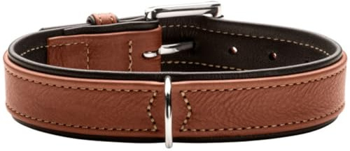 HUNTER Hundehalsband Canadian UP, Farbe: Cognac/schwarz, weiches, geschmeidiges Leder, klassisch, fellschonend, nachhaltig, Made in Germany, Größe: 55