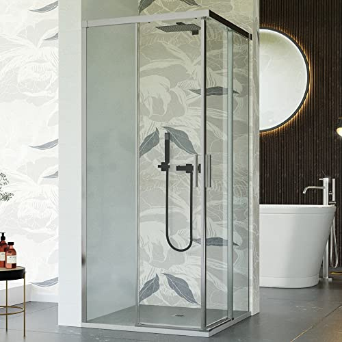 Cabine de douche d'angle coulissante transparente, deux côtés, 6mm, H195cm, UNICO - 90 x 90