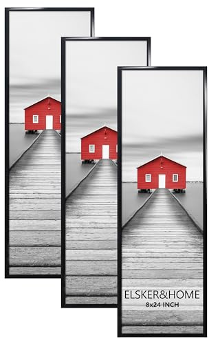 ELSKER&HOME 8x24 Poster Frame 3 Pack, Black Picture Frame for Horizontal or Vertical Wall Mounting, Sturdy and Scratch-proof