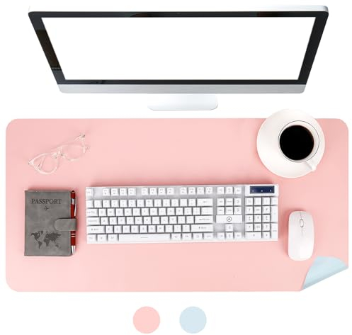 Partideal Schreibtischunterlage Filz 80x40cm,Leder Große Mauspad XXl,Doppelseitig Nutzbare Rutschfeste Wasserdichte Tischunterlage,Abwischbar Schreibunterlage für Büro Zuhause(Rosa+Blau)
