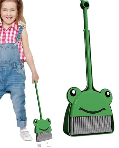 Kinder Besen Set, kleiners Besen mit Kehrschaufel für Kinder - Grüner Frosch-Reinigungsset für Kinder - Kinderbesen Spielzeug Putzset Kinder, Besen und Reinigungsset für Kleinkinder, Kleinkindreinigun