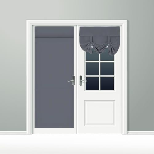 APACALI 2 Panel French Door Curtains, 66x173cm / 25.9x68.1Inch, Blackout Blinds no Drilling for Bedroom, Office - Grey