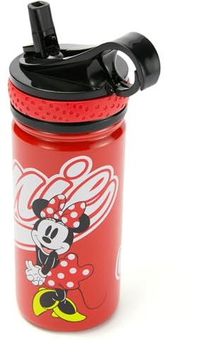 Disney Store Official Minnie Mouse Water Bottle, 458ml, Stainless Steel Bottle for Kids, with Flip-top Straw and Screw Top Lid