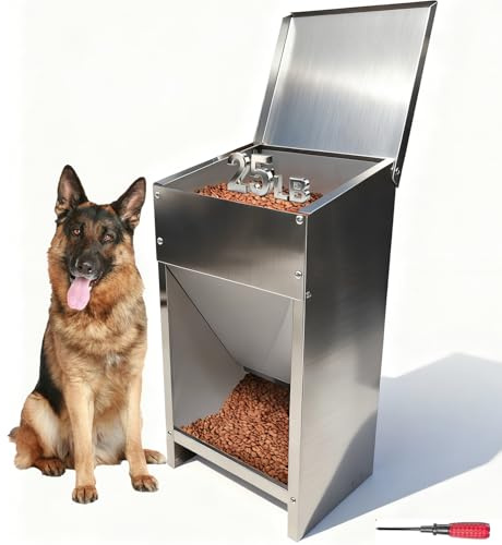 Distributore automatico di cibo per cani di taglia grande, distributore automatico di cibo per animali domestici all'aperto con capacità di 11,5 kg, distributore automatico di cibo in acciaio inox con