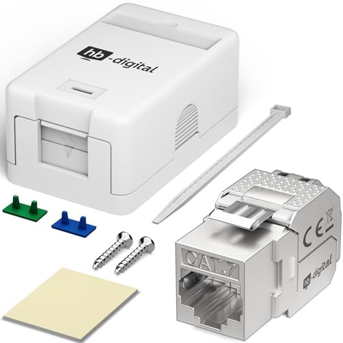 HB-DIGITAL Anschlussbox 1 Stück 1-Port CAT 7 mit Keystone Modul – Aufputz Netzwerkdose Anschlussdose Datendose Netzwerkbuchse RJ45 STP geschirmt 10Gbit/s - Weiss