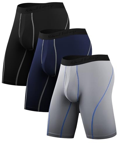 9 Mesh Underwear Anti Chafe Mens Boxer Briefs Long leg Underwear 3-Packs | Quick Dry Men Boxers Shorts Multipack Breathable Men's Boxer Shorts Open-fly Anti Chafing Boxers Running Underwear S-2XL