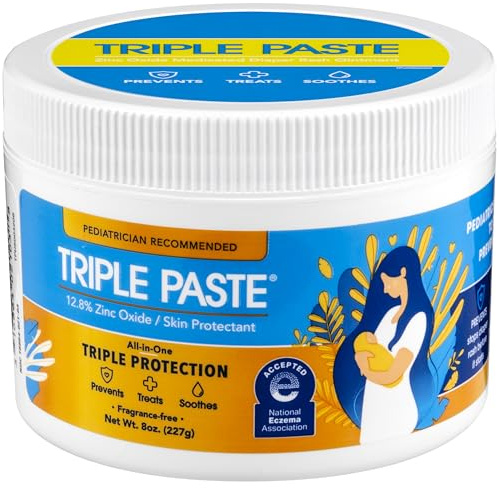 Triple Paste Diaper Rash Cream for Baby - 8 Oz Tub – Zinc Oxide Ointment Treats, Soothes & Prevents Diaper Rash, Pediatrician-Recommended Hypoallergenic Formula, Baby Essentials for Daily & Overnight