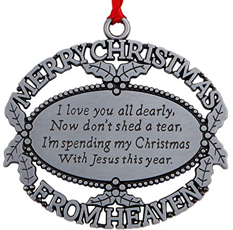 Merry Christmas from Heaven® Minnessak i tennfinish, minnesprydnad med dikt, i presentförpackning - Minnesgåva för julgran eller året runt, respekt för en älskad som gått bort