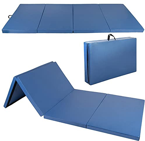 Polar Aurora 4'x10'x2 Thick Folding Gymnastics Exercise Mat Aerobics Stretching Yoga Mats (Blue)