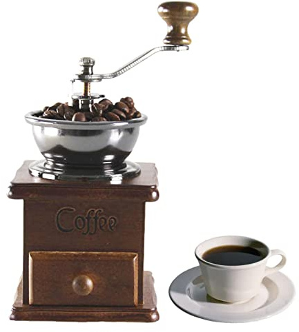 Molino de café Antiguo - Fresa de Molinillo de café Manual,Molinillo de café pequeño de Madera, Molinillo de café de manivela de Hierro Fundido Antiguo con ajustes de molienda y cajón de Generic
