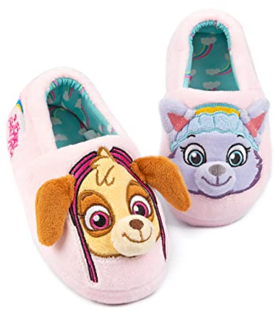 PAW PATROL Hausschuhe Kinder Kleinkinder | Animierte Rettungswelpen mit 3D-Ohren für Mädchen und Kleinkinder, Everest Skye, rosa Slip-on-Hausschuhe