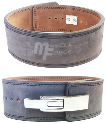 MuscleForge® Leder Powerlifting Gürtel mit Stahlschnalle - Gewichthebergürtel für Powerlifting, Weightlifting Belt for Bodybuilding, Krafttraining, Größe L