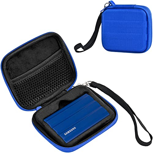 ProCase Étui pour Samsung T7 Shield External SSD/ T7 Touch Portable SSD /T9 External SSD, Housse de Protection Rigide pour Samsung T7/T9 External SSD Disques Durs,avec Attaches de Câble -Bleu