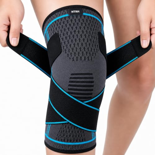 NTRH Knee Support Brace for Women and Men,Adjustable Compression Knee Brace for Arthritis,Joint Pain,Ligament Injury,Meniscus Tear,ACL,MCL,Walking,Running,Sports(single) (XL, Blue)