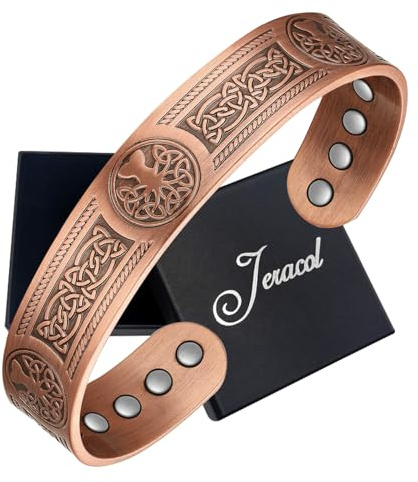 Jeracol Copper Bracelets for Men Women,Tree of Life and Celtic Knot Design Copper Magnetic Bracelets Cuff Bangle with 12pcs Powerful Magnets(Each 3800 Gauss), Brazaletes Jewelry with Gift Box