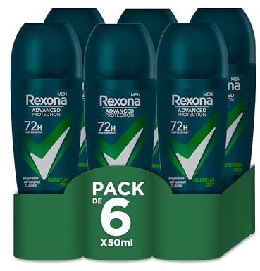 Rexona Advanced Protection Desodorante Roll-On para Hombre Quantum Dry 72h 50 ml - Pack de 6