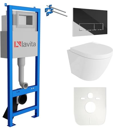 Lavita LAV 101 Élément mural pour WC 40 cm + évier mural suspendu SOGO blanc sans bord + panneau de commande LAV 200.3.2 chromé | Kit complet | Réservoir de chasse encastré | WC complet
