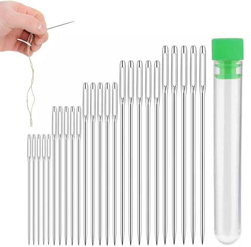 LIAMGUS 25 pcs Big Eye Hand Sewing, 5 Sizes Sewing Needles, Needles for Sewing, Large Eye Sewing Needles, Large Sewing Needles, for mesh, Denim, Silk, Canvas, Cotton, etc.