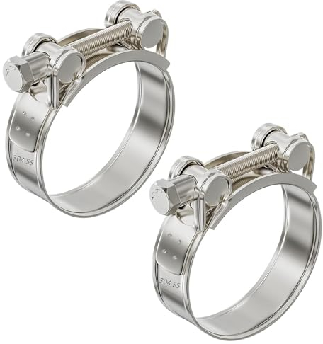Moto Collier de Tuyau D'échappement 52-55mm Collier Echappement Moto 2PCS Collier Serrage Inoxydable Antirouille et Durable Convient Aux Tuyaux D'égout Aux Tuyaux aux Motos (2, 52-55mm)