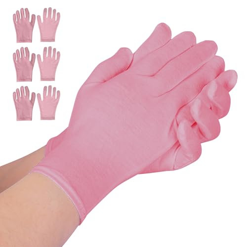 AovYoo 3 Paia di Guanti di Cotone Guanti Idratanti, Sottile Neurodermatite a Maglia, Traspiranti, Sottili Guanti da Lavoro a Mano Asciutta (Rosa)