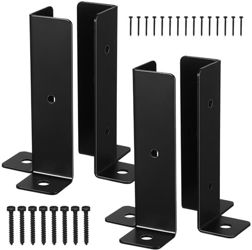 Adjustable Fence Post Brackets with Screws, 4 Pcs Deck Post Anchor Base Brackets Wood Fence Pergola Brackets Fence Post Support for Railing Mailbox Deck Porch Post Holders