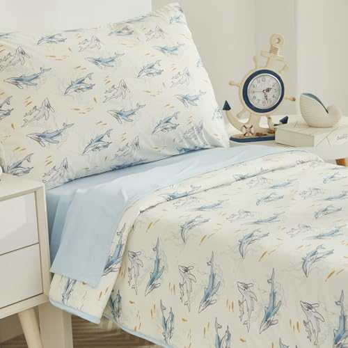 Brandream Juego de ropa de cama de 4 piezas para niños y niñas, edredón elástico de punto jersey ultrasuave, sábana bajera, sábana encimera, juego de funda de almohada, juego de cama familiar neutro