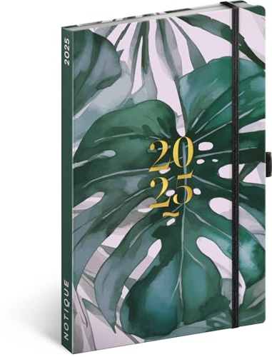 NOTIQUE Terminplaner 2025 ca. A5, Terminkalender mit Gummibandverschluss, Wochenplaner, Buchkalender, Hardcover Wochenkalender (Monstera 2025)