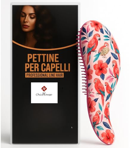 Spazzola Districante per capelli, spazzola scioglinodi per capelli con setole morbide, spazzola per capelli da viaggio, idea regalo (Fantasia tropicale, Piccola)