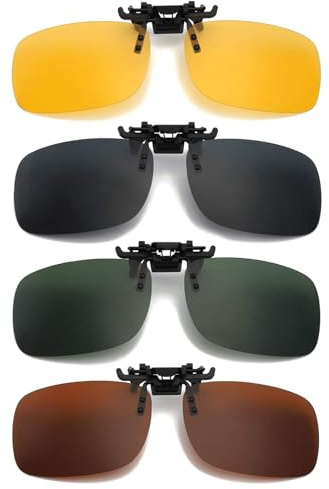 KRENIE Clip on Sunglasses Over Prescription Glasses: 4 Pack Polarized Flip-up Sunglasses - Clip-On Sunglasses for Men and Women Driving Fishing Outdoor Travel