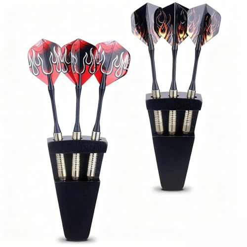 CAMOSE 3-Loch-Dart-Halter aus Holz, Wandhalterung und Tischständer – Schutzaufbewahrung für Stahl-/weiche Dartpfeile, Papa-Dart-Organizer, Dartscheiben-Zubehör (Naturholz) (Schwarz, 2 Stück)