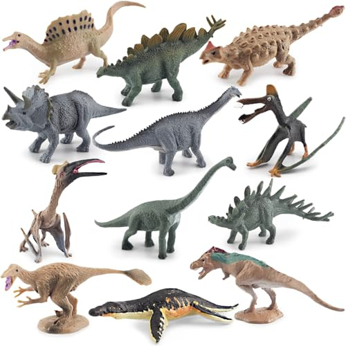 YAJIMAOY Mini Jouet Dinosaure Figurine, 12 Pièces Mini Figurines de Dinosaures, Dinosaure Jouet Educatif pour Enfant 3 4 5 6 Ans, Miniatures de Dinosaures Réalistes, Cadeau pour Garcon Fille