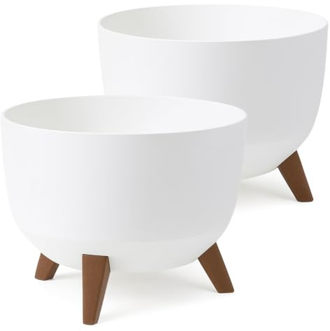 Tymar Vaso per rinvaso grande con piedistalli, vaso da fiori per esterni, vaso grande, ciotola per fontana solare, vaso rotondo da terrazzo_Roma ((2pack) Bianco; ø 40 cm)