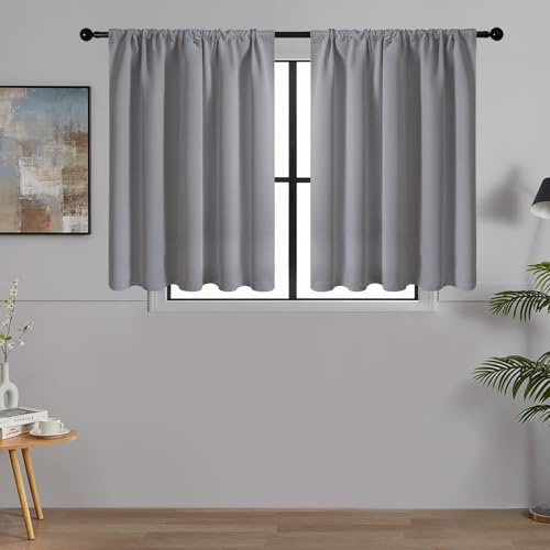 MRTREES Tende a rete opache corte e moderne per cucina, camper, bistrot, set da 2 pezzi, 120 x 90 cm (altezza x larghezza), tende corte e idrorepellenti, piccole con tasca per asta, colore grigio