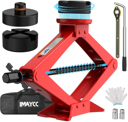 IMAYCC Nueva Actualización Gato para Coche 3T/3000kg,Kit de Gato Coche Universal con 2 Piezas Bloque de Goma, Portátil Kit de Emergencia con Llave de Tuercas de Rueda para SUV MPV Tesla