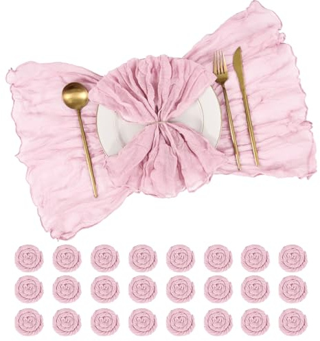 Paquete de 24 servilletas de gasa arrugada de 50 x 50 cm, servilletas de tela de gasa arrugada, servilletas de tela decorativas suaves para bodas, fiestas rústicas bohemias, día de San Valentín