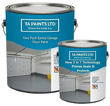 T A Paints Ltd Two Pack Epoxy Resin Garage Floor Paint 3 In 1 Primer Sealer Protect Heavy Duty 2k Industrial Factory Floor Coating for Concrete Stone Brick (5L BS 00 A 05 Grey)