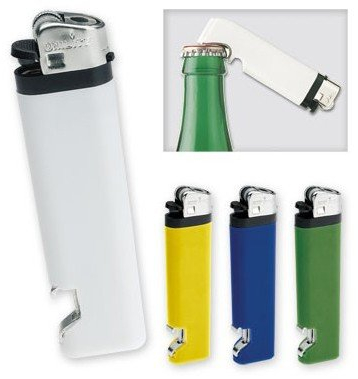 DUE ESSE Accendino con Apribottiglie Moderno, Minimalista - Set da 2 Pezzi Vari Colori (Argento, Nero, Multicolore) in Metallo e Plastica