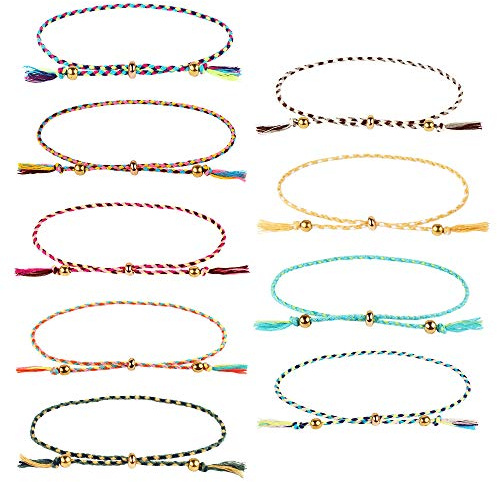 Chudian 9pcs Pulseras Tejidas Trenzadas, Coloridas Pulseras con Cuentas de Cobre, Pulseras Trenzadas Hilo de Amistad para Mujeres y Niñas Amistad Pulsera para Muñeca y Tobillo (Multicolor)