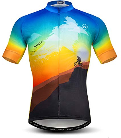 Mens Cycling Jersey, 3 Rear Pockets Bike Clothes Men Short Sleeve Quick Dry Reflective Breathable Bicycle Shirts S-3XL