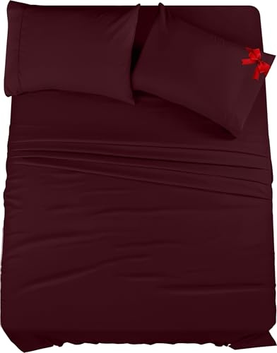 Utopia Bedding Juego Completo de Ropa de Cama de Microfibra cepillada, 4 Piezas, sábanas Suaves Que no se encogen ni decoloran, fácil Cuidado (matrimonial, borgoña)