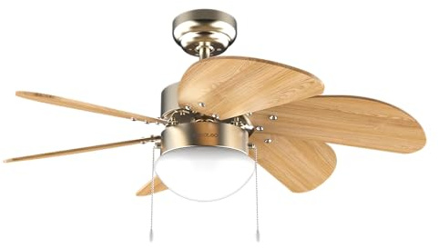 Cecotec Ventilatore da Soffitto con Luce EnergySilence Aero 360 Gold&Wood. 50W, Diametro 36” (92cm), 3 Velocità, 6 Pale Reversibili, Modalità Inverno-Estate, Uso semplice, Interruttore a Catena