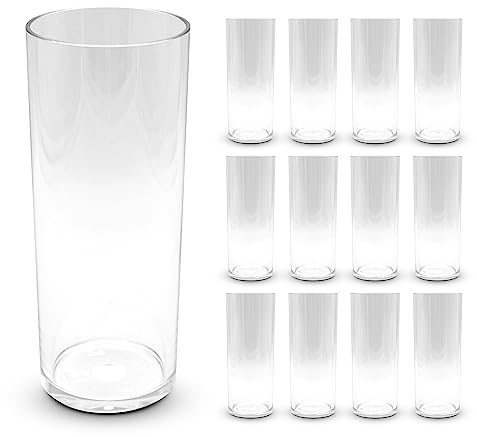 DOJA Barcelona | Tube Long Drink Réutilisable | 30cl | Pack 12 | Gobelet Dur Transparent | 154x63x2mm | Verre Haut Rigide en Polycarbonate | Incassable