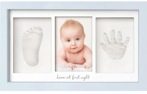 Baby Handabdruck und Fußabdruck Set - Gipsabdruck Baby Hand und Fuß für Neugeborene - Handabdruck Baby Bilderrahmen ​- Fußabdruck Baby Gipsabdruck Set - Baby Dusche Baby Abdruckset (Mist Blue)