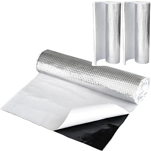 RECAMBO Tappetino isolante in alluminio butilico massimo isolamento acustico: riduce il rumore stradale, vibrazioni, sonagli Autoadesivo anti rombo e bitume 2 rotoli da 50 cm x 400 cm in totale