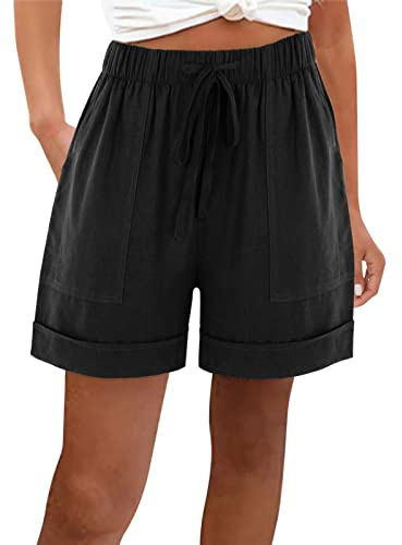 Women's Summer Casual Loose Shorts with Pockets Drawstring Elastic Waist Pants Short Pants Outdoor Beach Shorts Stretchy Summer Holiday Shorts Ladies Plus Size Hot Pants for Ladies UK Sale Clearance